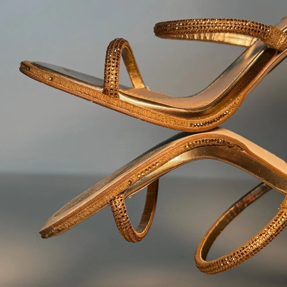 Steve Madden Heels Sandal Women 7.5 Gold Exotica Spiral Rhinestone Wrap Stiletto